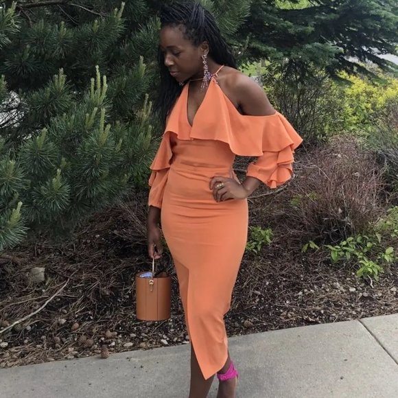 CUSHNIE! Papaya Aura Midi Dress 8 - Picture 8 of 8